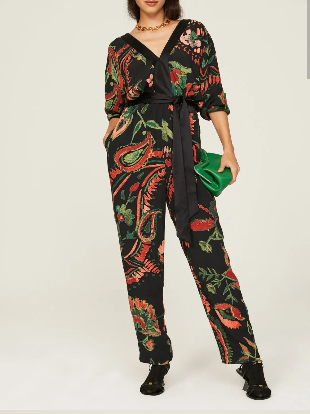 Something Navy Black Floral Print Jumpsuit with Sash Sz XL NWT